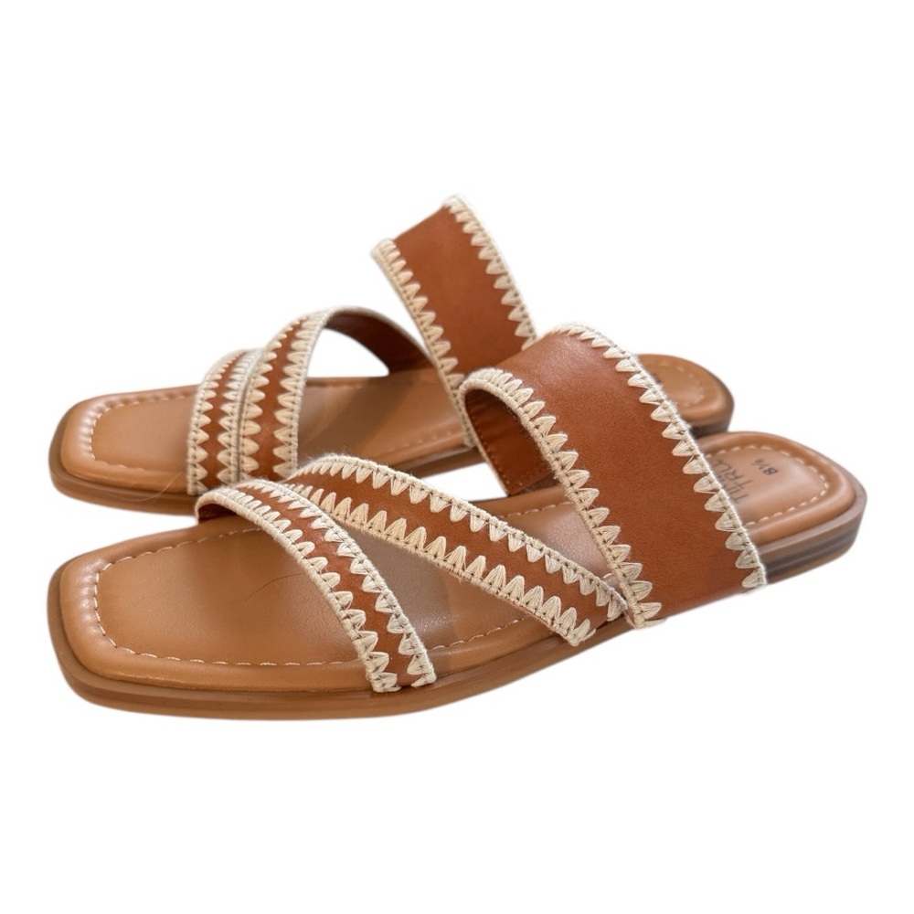 NWOT Time and Tru Strappy Embroidered Sandals in Cognac Size 8.5